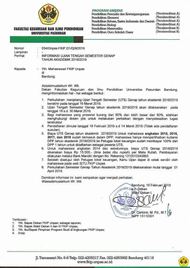 Informasi Pelaksanaan UTS Semester Genap Tahun Akademik 2018/2019